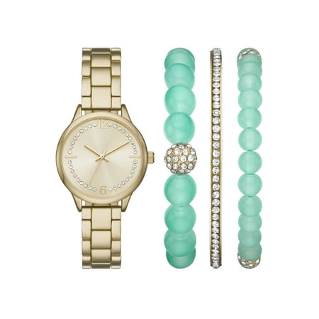 Folio Women's Watch Set: Gold Tone, Crystal-Accented Dial, 3-Link Bracelet