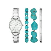 Folio Womens Watch Set Silver Tone, Clear Stone Sunray Dial, 3-Link Bracelet FMDAL1203