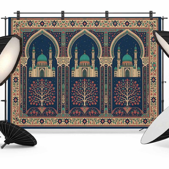 Folk Architectural Backdrops for Photography, Starry Night Tree Boho Double Arches Fabric Photo Background Sturdy Studio Props for Photo Studio, Video Recording, Booth & Photoshoot 10x8ft