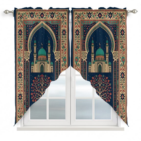 Folk Architectural Swag Valances for Windows 2 Pack Starry Night Tree Boho Double Arches Swag Kitchen Curtains 36 Inches Long Rod Pocket Short Window Treatment for Kitchen Bathroom 28"x36"