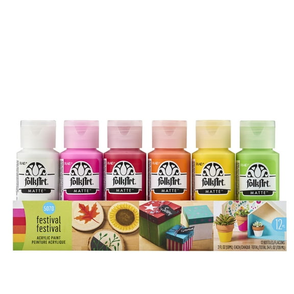 FolkArt 5070E Acrylic Craft Paint Set, Matte Finish, Festival, Set of 12, 24 fl oz