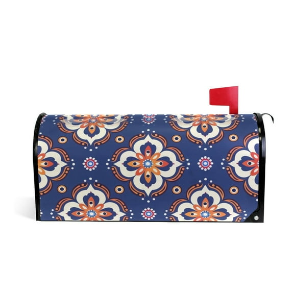 Folk Art Arabesque Mailbox Covers Magnetic Post Box Cover Wraps Standard Size 21"x18" Waterproof Home Garden Yard Outside Decor