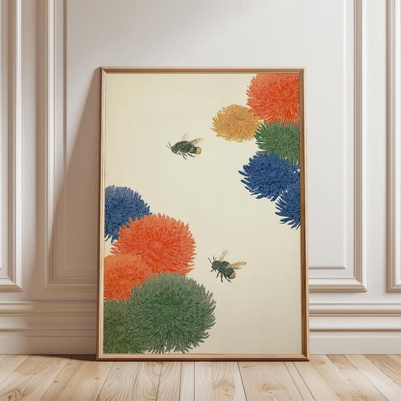 Folk Art Bee Multicolor Floral Botanical Illustration poster Wall Art Decor 12x18 UNFRAMED