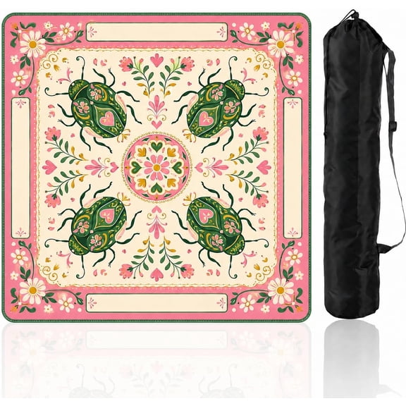 Folk Art Beetles Mahjong Mat, Non-Slip for American Mahjong & Board Games