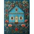 thumbnail image 1 of Folk Art Blue House Floral Canvas Print, Wall Decor for Living Room Bedroom Dining Room Entryway Kitchen Farmhouse Boho, 1 of 8