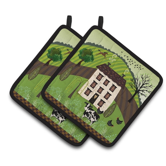 Folk Art Country House Pair of Pot Holders