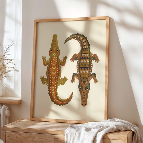 Folk Art Crocodile Print, Boho Safari Animal Nursery Decor, Geometric Alligator Poster, Poster Only