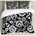 thumbnail image 1 of Folk Art Duvet Cover Set King Size, Monochromatic Polish Traditional Botanical Motifs Flowers with Peduncles, Decorative 3 Piece Bedding Set with 2 Pillow Shams, Charcoal Grey White, by Ambesonne, 1 of 3