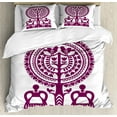 thumbnail image 1 of Folk Art Duvet Cover Set King Size, Polish Folkloric Artistic Design Monochromatic Kurpie Papercuts Illustration, Decorative 3 Piece Bedding Set with 2 Pillow Shams, Purple and White, by Ambesonne, 1 of 3