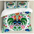 thumbnail image 1 of Folk Art Duvet Cover Set Queen Size, Traditional Folkloric Polish Wzory Lowickie with Flowers Leaves and Roosters, Decorative 3 Piece Bedding Set with 2 Pillow Shams, Multicolor, by Ambesonne, 1 of 3