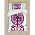 thumbnail image 1 of Folk Art Duvet Cover Set Twin Size, Polish Folkloric Artistic Design Monochromatic Kurpie Papercuts Illustration, Decorative 2 Piece Bedding Set with 1 Pillow Sham, Purple and White, by Ambesonne, 1 of 3