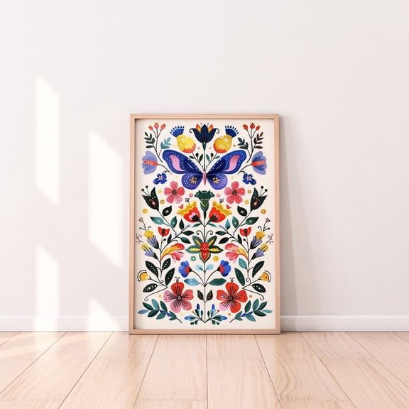 Folk Art Floral Scandinavian Nordic Home Wall Decor, Unframed Paper Poster 8x10in
