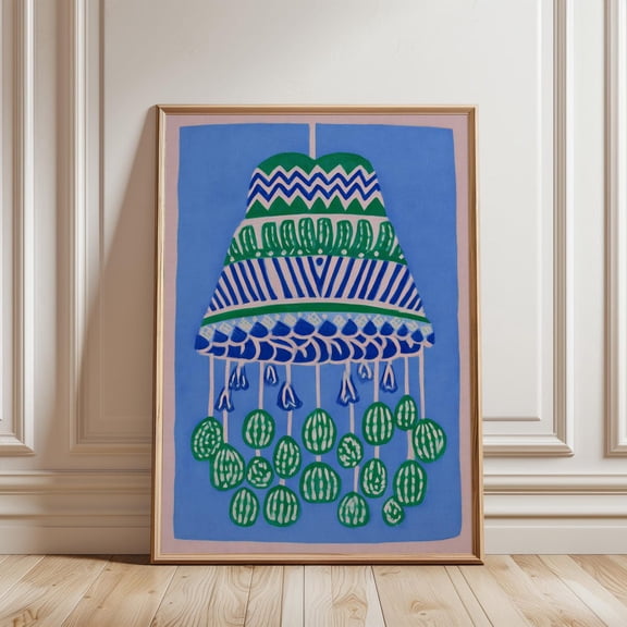 Folk Art Hanging Lanterns Blue and Green Home Decor Art Print Decor Unframed Paper Print