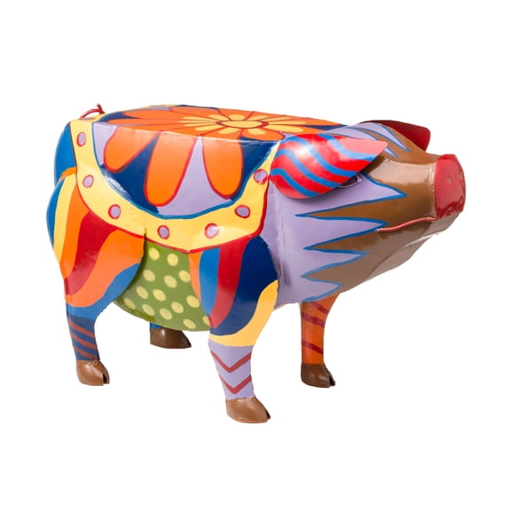 Folk Art Pig Table in Colorful Painted Metal