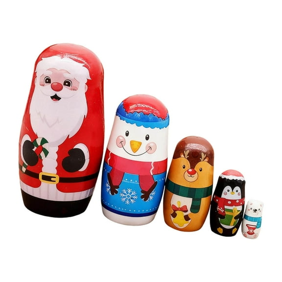 Folk Art Russian Nesting Dolls Handmade Wooden Figurine Christmas Santa Decors