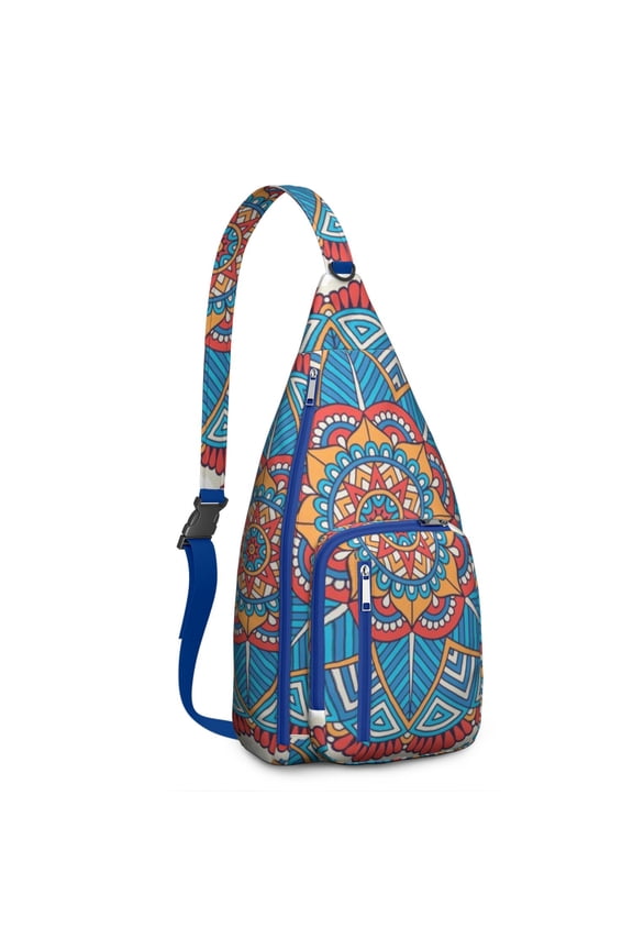 Folk Art Sling Backpack - Handcrafted-Inspired Boho Pattern, Durable Water-Resistant Pack for Everyday Use