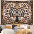 thumbnail image 1 of Folk Art Wall Tapestry - Tree of Life with Sun and Bird Wall Hanging for Bedroom and Living Room - Boho Floral Tapestries, 1 of 7