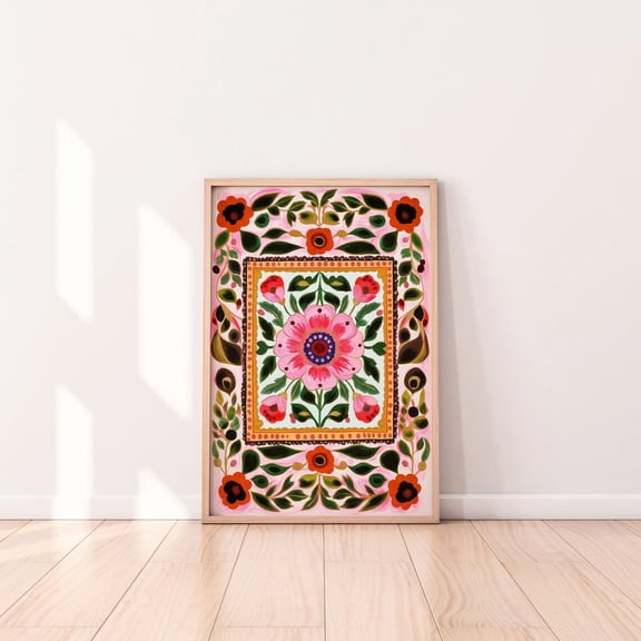 Folk Art With Flowers Norwegian Flower Bedroom Home Decor, Unframed Paper Poster 8x10in
