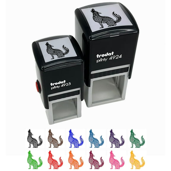 Folk Art Wolf Self-Inking Rubber Stamp Ink Stamper - Brown Ink - Small 1 Inch