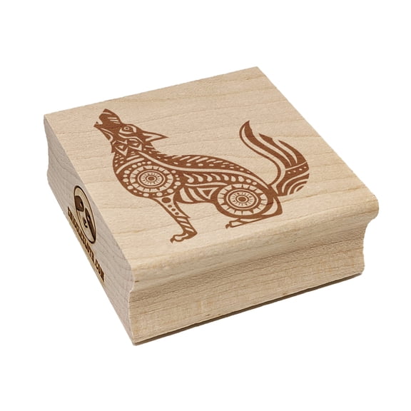 Folk Art Wolf Square Rubber Stamp Stamping Scrapbooking Crafting - Medium 1.75in