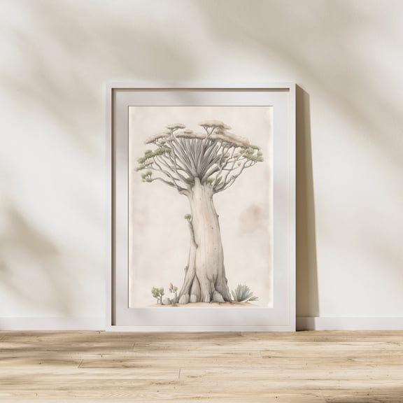 Folk Botanical Neutral Wall Art Of Baobab African Tree Home Decor #2103, Unframed Poster Size 8x12
