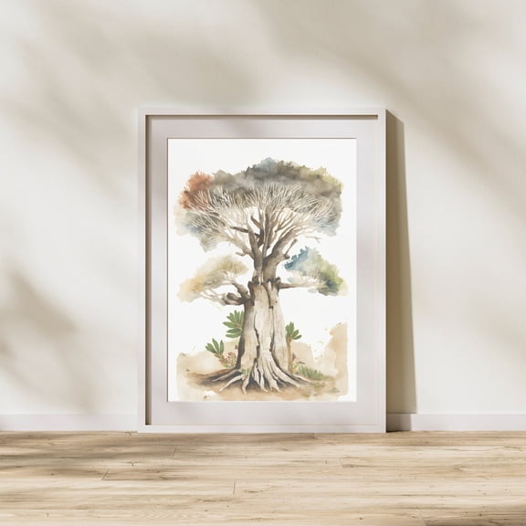 Folk Botanical Wall Art Of Baobab African Tree Home Decor #1867, Unframed Canvas Size 24x36
