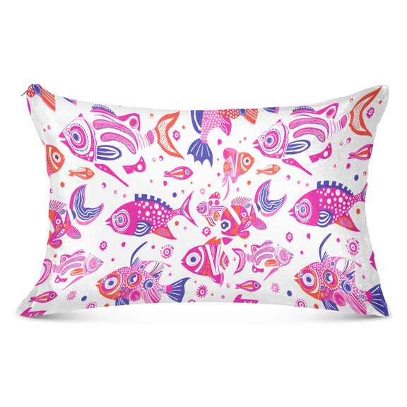 Folk Cartoon Playful Fish Plush Pillow Cases King Size Ultra Soft Warm Pillowcases with Zipper 20"x40"