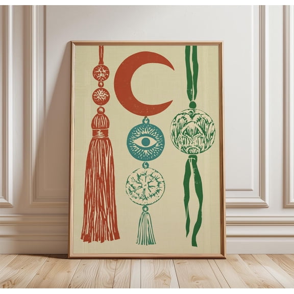Folk Charm Poster | Mystical Symbol Print | Boho Wall Art, Poster Only