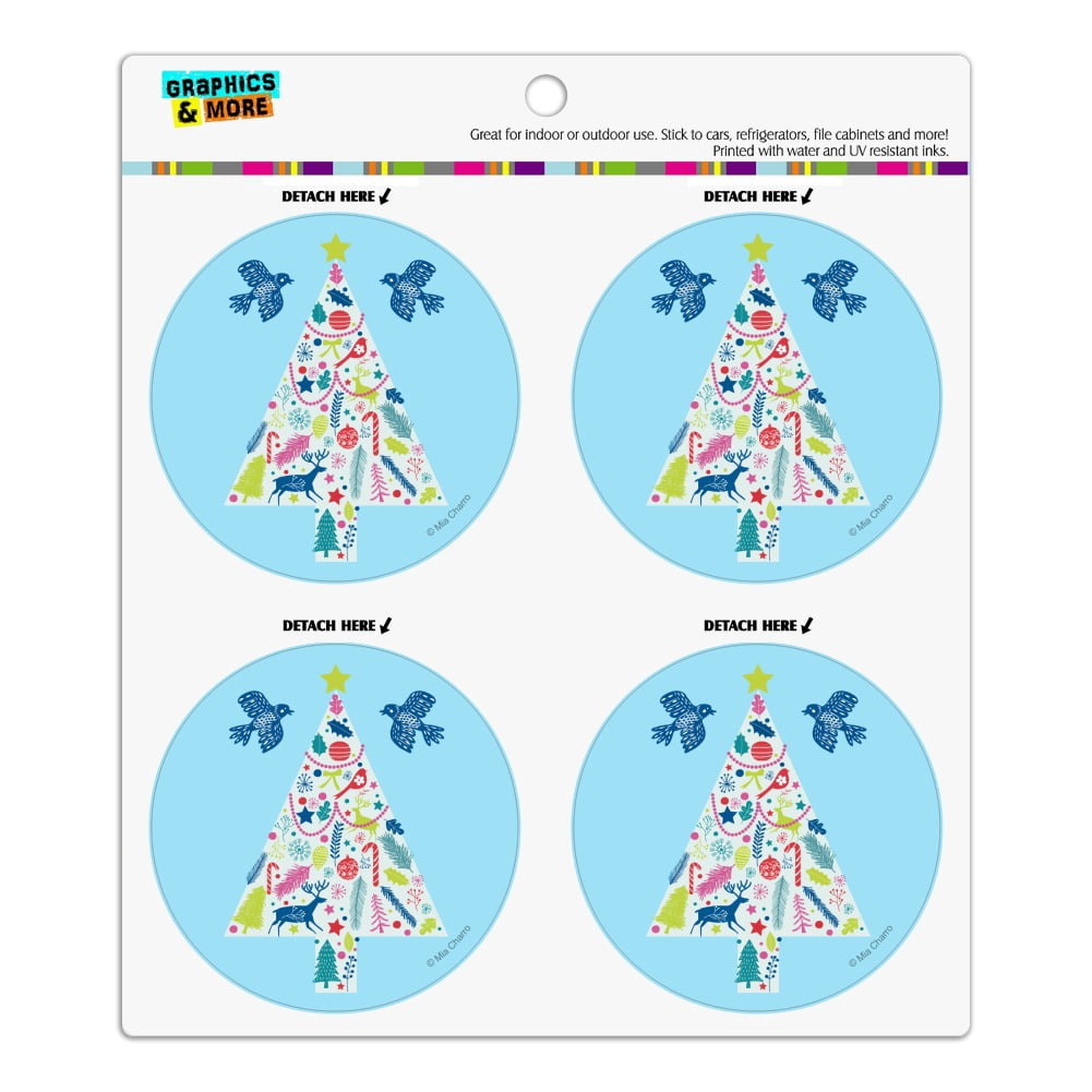 Folk Christmas Tree Refrigerator Fridge Locker Vinyl Circle Magnet Set ...
