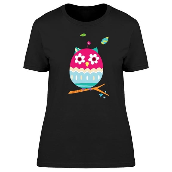 Folk Colored Owl On Branch T-Shirt Women -Image by Shutterstock, Female Small