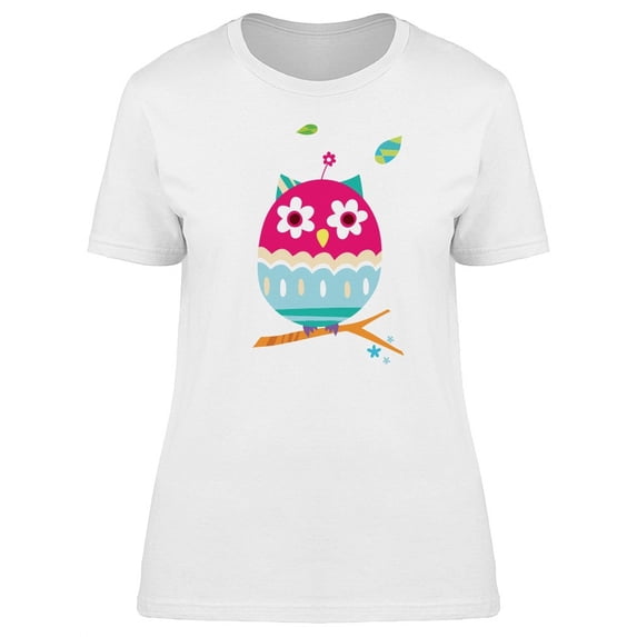Folk Colored Owl On Branch T-Shirt Women -Image by Shutterstock, Female Small