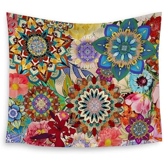 Folk Colorful Mandala Flower Wall Tapestries, Vintage Boho Elegant Art Deco Botanical Hanging Wall Decor for Bedroom Living Room Home Office$$Home Decor, Kitchen, & Other
