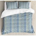 thumbnail image 1 of Folk Duvet Cover Set, Bicolour Design Pattern with Vertical Style Chevrons and Strips, Decorative 3 Piece Bedding Set with 2 Pillow Shams, Queen Size, Green Dark Ceil Blue, by Ambesonne, 1 of 3