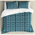 thumbnail image 1 of Folk Duvet Cover Set, Colorful Abstract Style Pattern with Stripes and Triangles, Decorative 3 Piece Bedding Set with 2 Pillow Shams, Calking Size, Slate Blue Multicolor, by Ambesonne, 1 of 3
