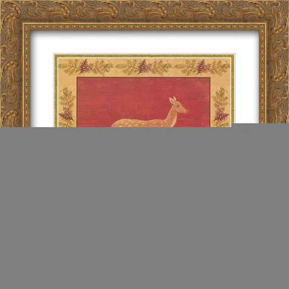 Folk Fawn 2x Matted 18x18 Gold Ornate Framed Art Print by Warren Kimble