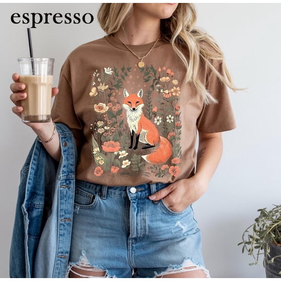 Folk Floral Fox shirt, Fox Vintage Shirt, Boho Fox shirt, Cute Mori Fox shirt, Animal Shaped Flowers T-shirt, Floral fox shirt, Comfort tee Tshirt All Size S-5XL