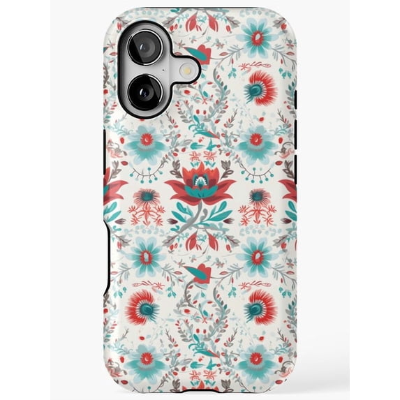 Phone For Delivery Folk Floral Hummingbirds in Teal and Coral Tough Phone Case for Apple ...