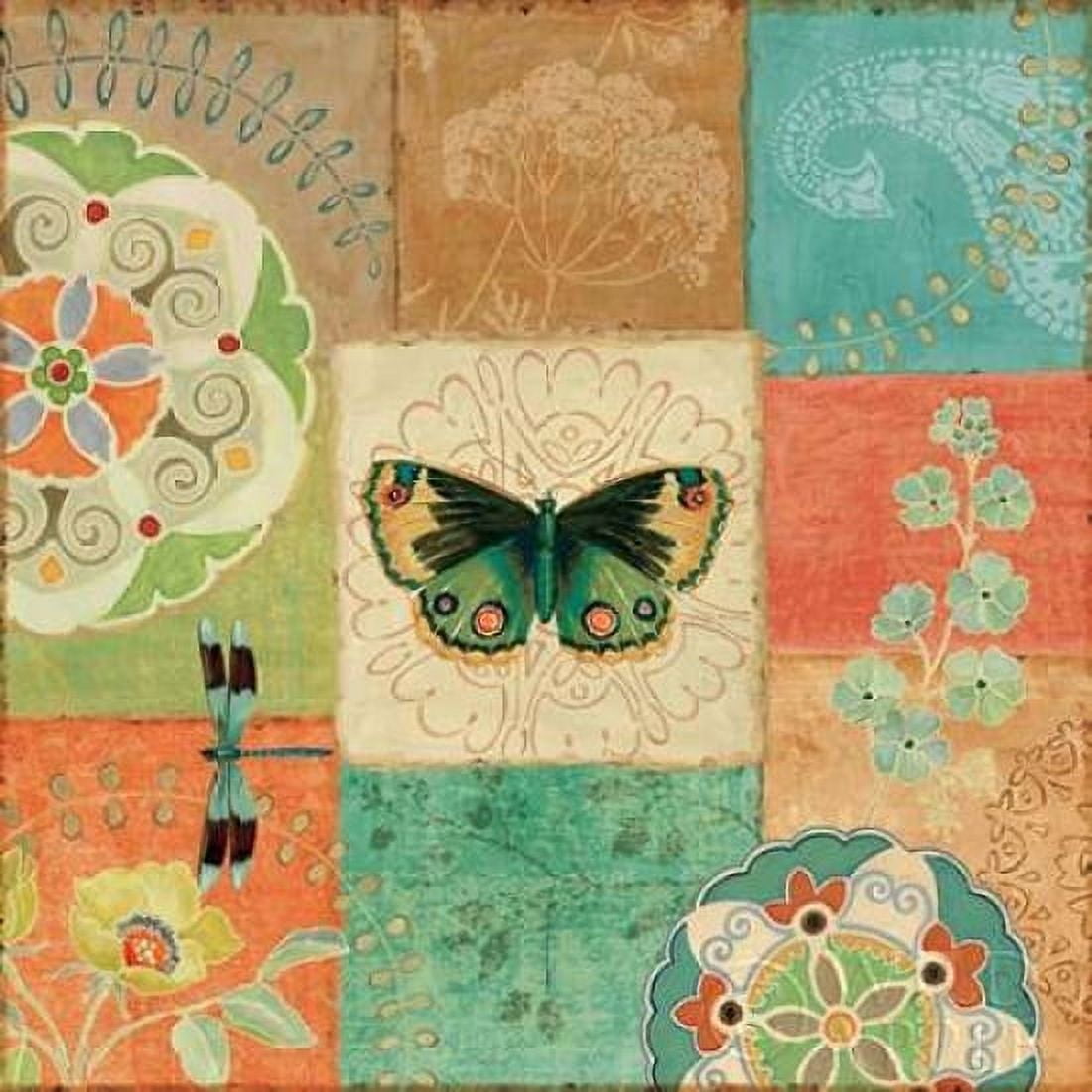 Folk Floral III Center Butterfly Canvas Art - Daphne Brissonnet (24 x 24)