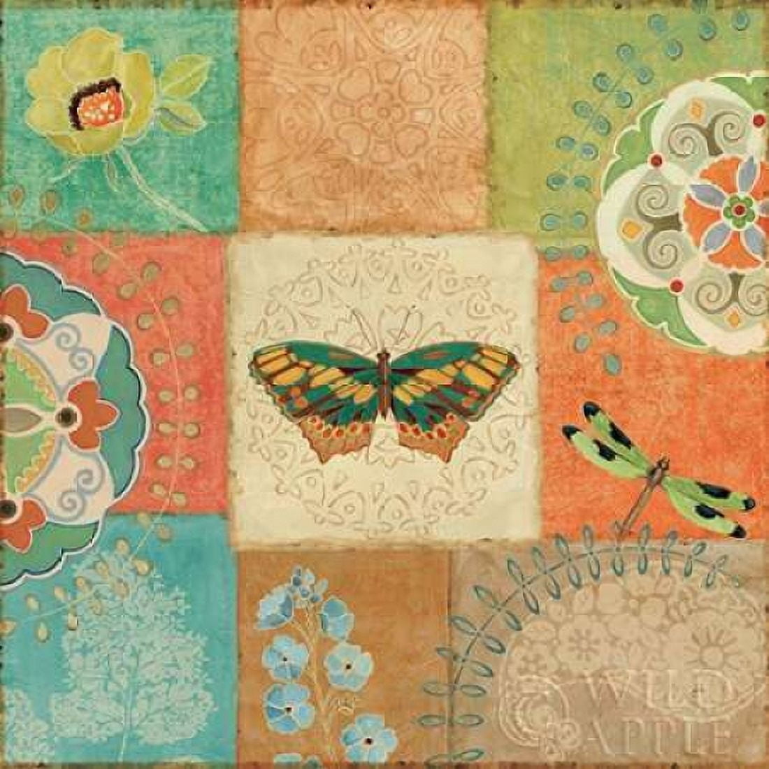 Folk Floral IV Center Butterfly Canvas Art - Daphne Brissonnet (24 x 24)