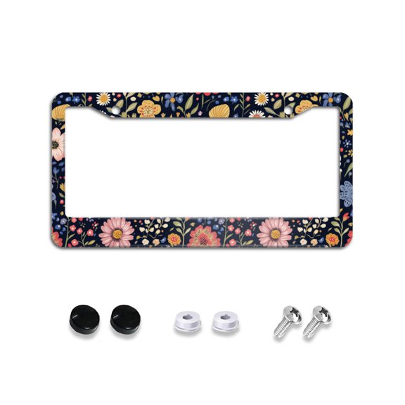 Folk Flowers License Plate Frames for Women Men Car Plate Holder Cover Metal Tag Aluminum Car Accessories Front Rear Plate Decor