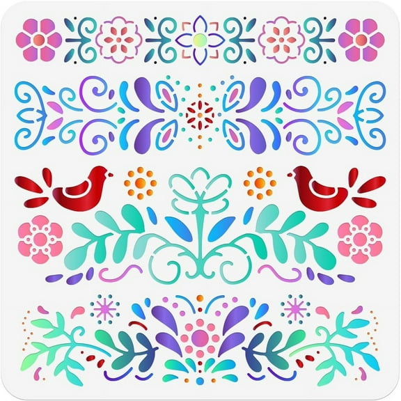 Folk Flowers Painting Stencil 11.81x11.81 Inch Reusable DIY Art and Craft Stencils Floral Templates for DIY