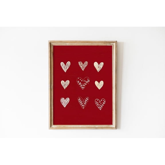Folk Heart Rustic Red Love Scandinavian Home Wall Decor, Unframed Paper Poster 11x14in