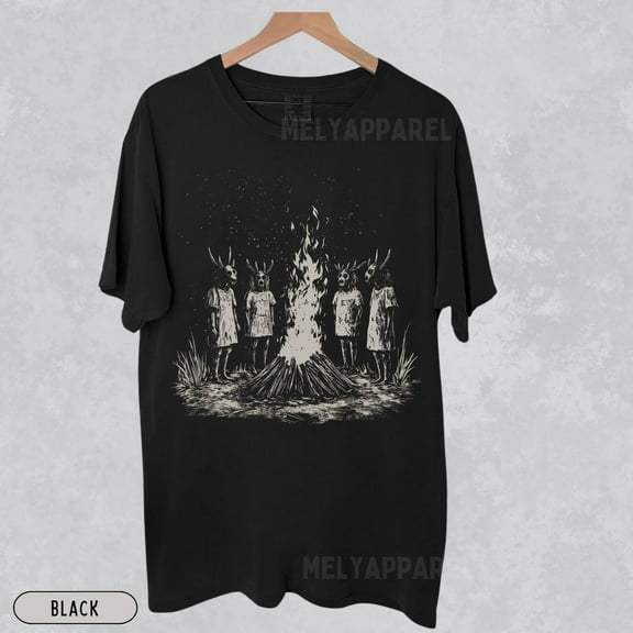 Folk Horror Comfort Colors T-Shirt, Gothic Gift for Him or Her Weird Retro Grunge, Weirdcore Halloween Clothes Witch Wear,Black Color,Size 3XL