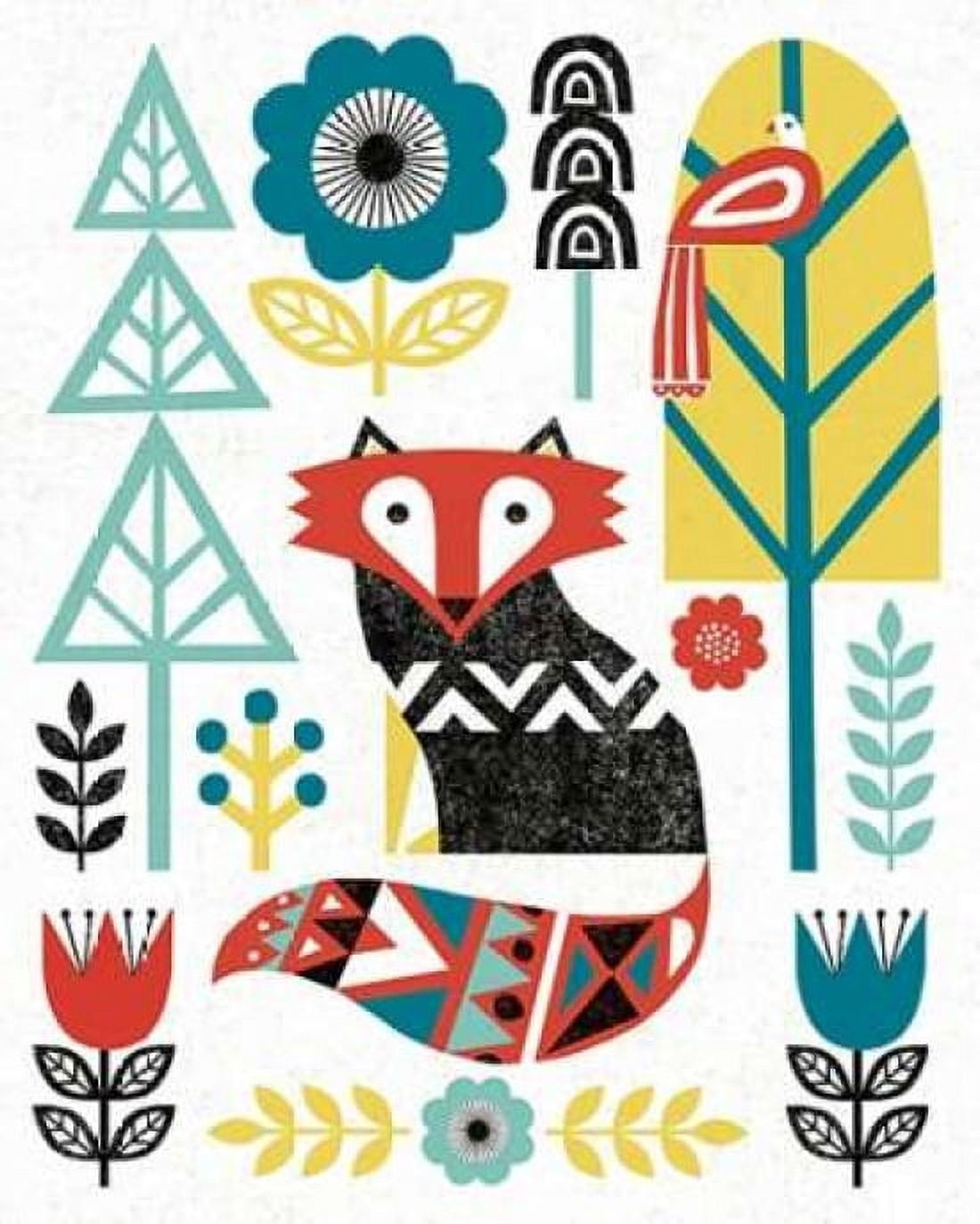 Folk Lodge Fox V2 Teal Canvas Art - Michael Mullan (24 x 30)