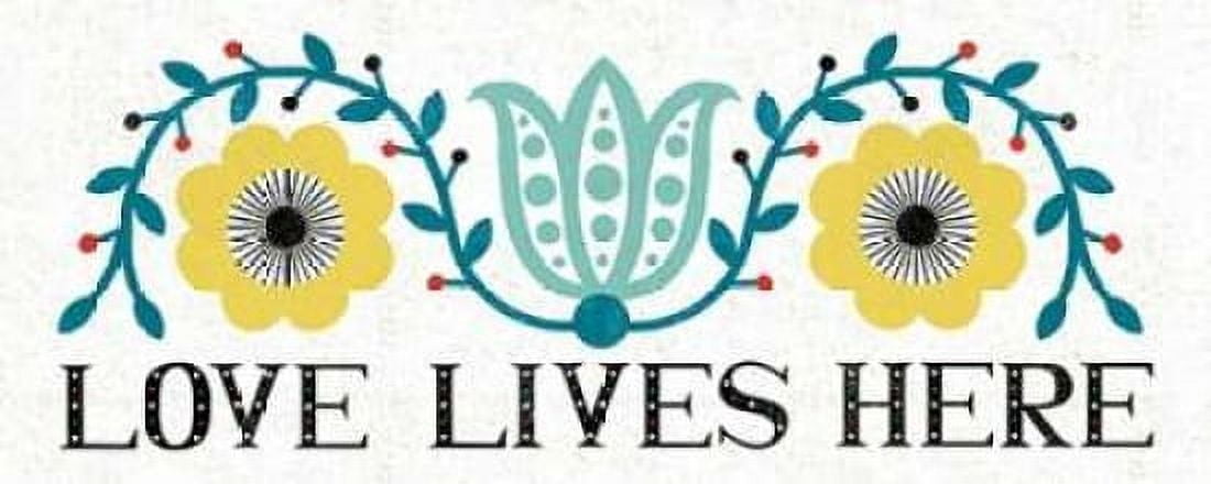 Folk Lodge Love Lives Here V2 Teal Canvas Art - Michael Mullan (24 x 48)