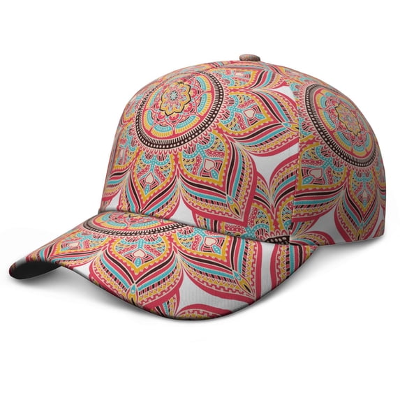 Folk Mandala Baseball Cap – Tribal Ethnic Dad Hat Featuring Boho Vintage Sacred Symbolic Pattern, Geometric Artistic Mystic Design