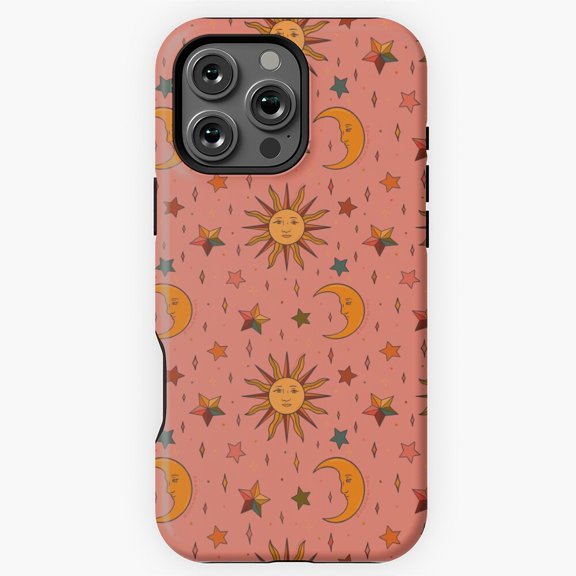 Folk Moon and Star Print Phone Case for iPhone 16 15 14 13 12 11 Pro Max M5904513