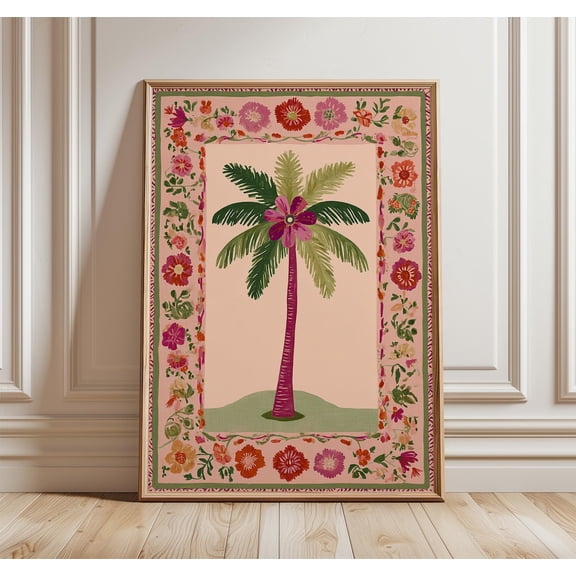 Folk Palm Tree Border Poster, Unframed Paper Poster 8x10in