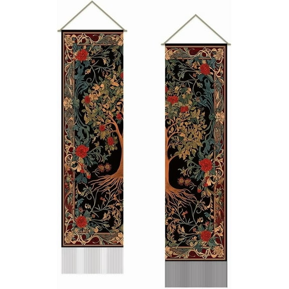 Folk Pattern Tapestry life of tree Wall Art Tapestry Moon Stars Wall Blanket 2 Tapestries Long Tapestry Wall Hanging with Tassel for Living Room Bedroom Dorm Decor Gifts for Christmas