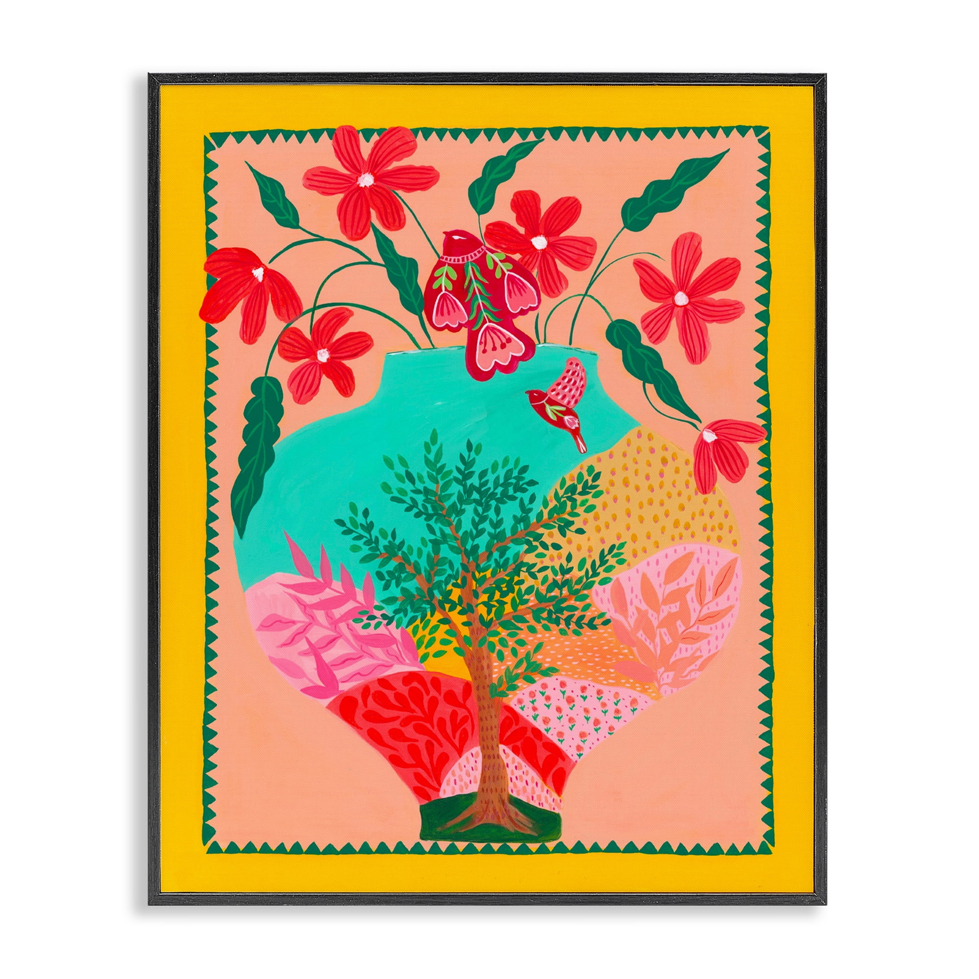 Folk Patterned Hope Vase Black Framed Giclee Art, design by Nabeela Rumi